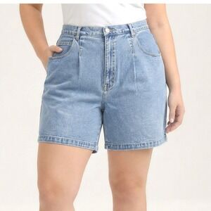 Gloria Vanderbilt Denim Shorts Women 18W Blue Pleated High Rise 100% Cotton 90s